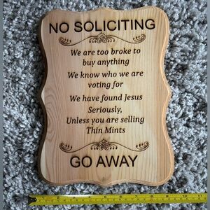 No Soliciting Wooden Wall Sign - Natural Wood